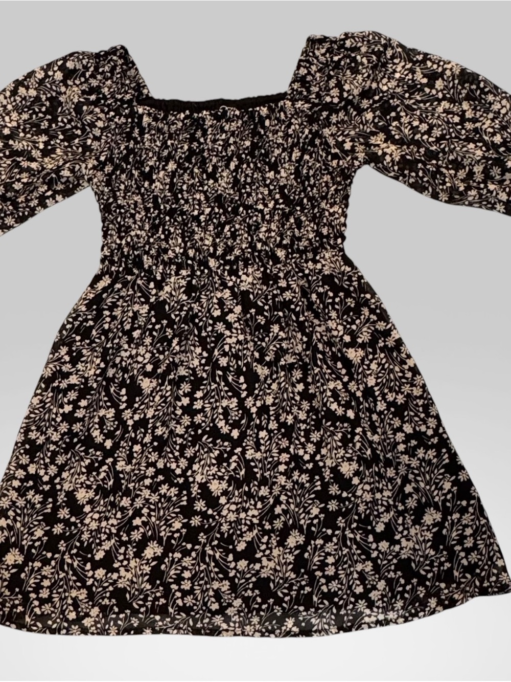 Art Class Girls 6/6X Black Floral Smocked Puff Sleeve Dress Cottagecore